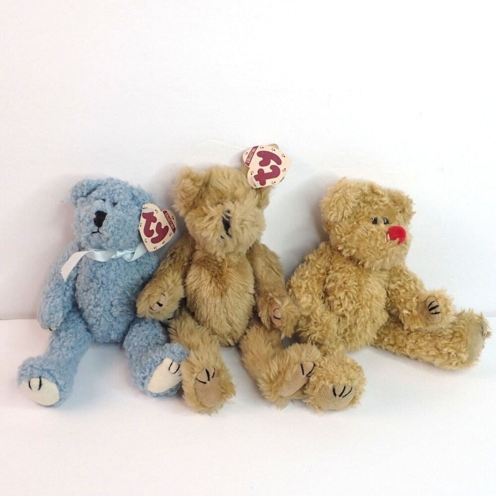 Ty Beanie Babies Jointed Teddy Bear Lot of 3 1993 Vintage Blue & Brown